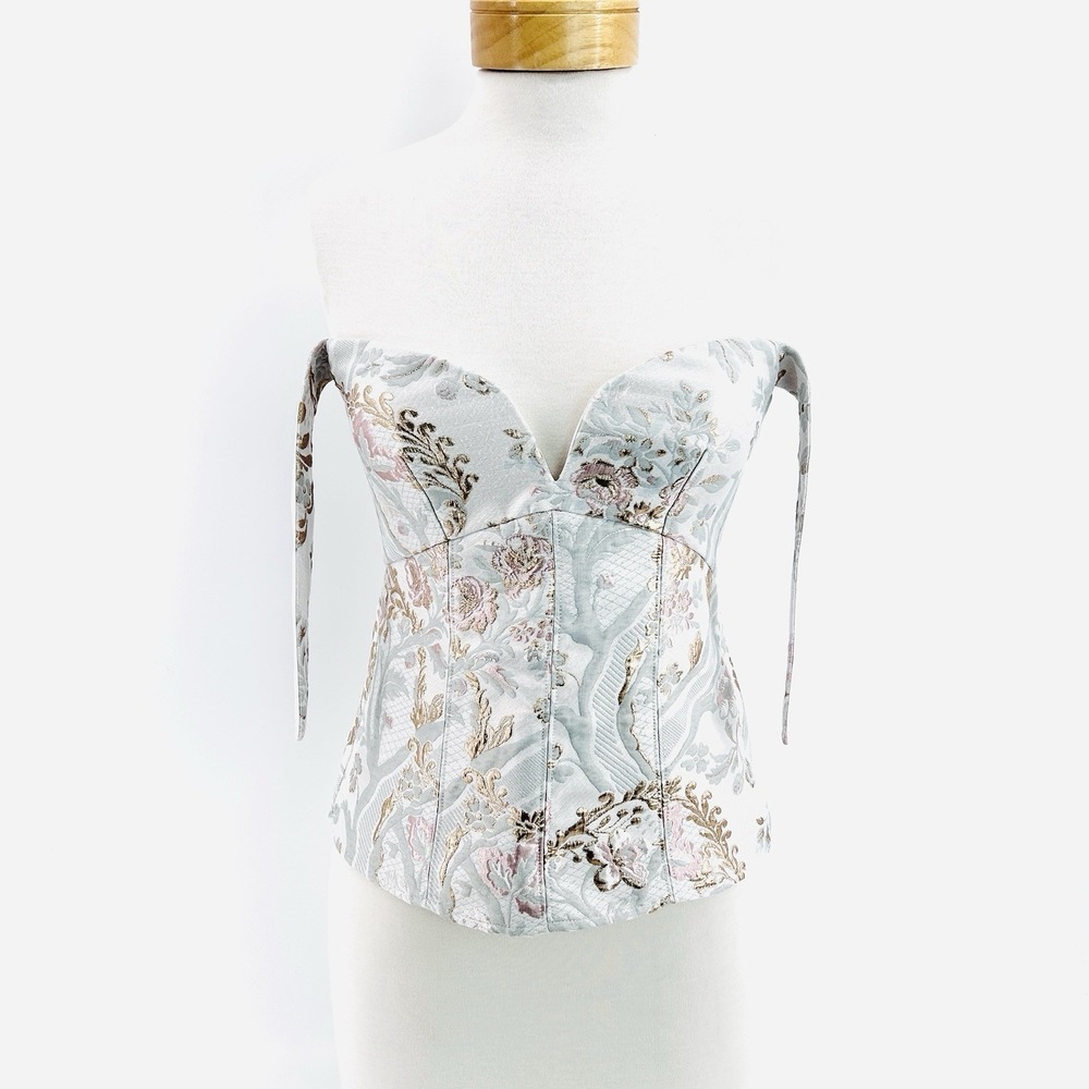 Regency Corset Bustier Top 4 Pastel Jacquard Coquette Romantic Ren Fair‎ Rococo